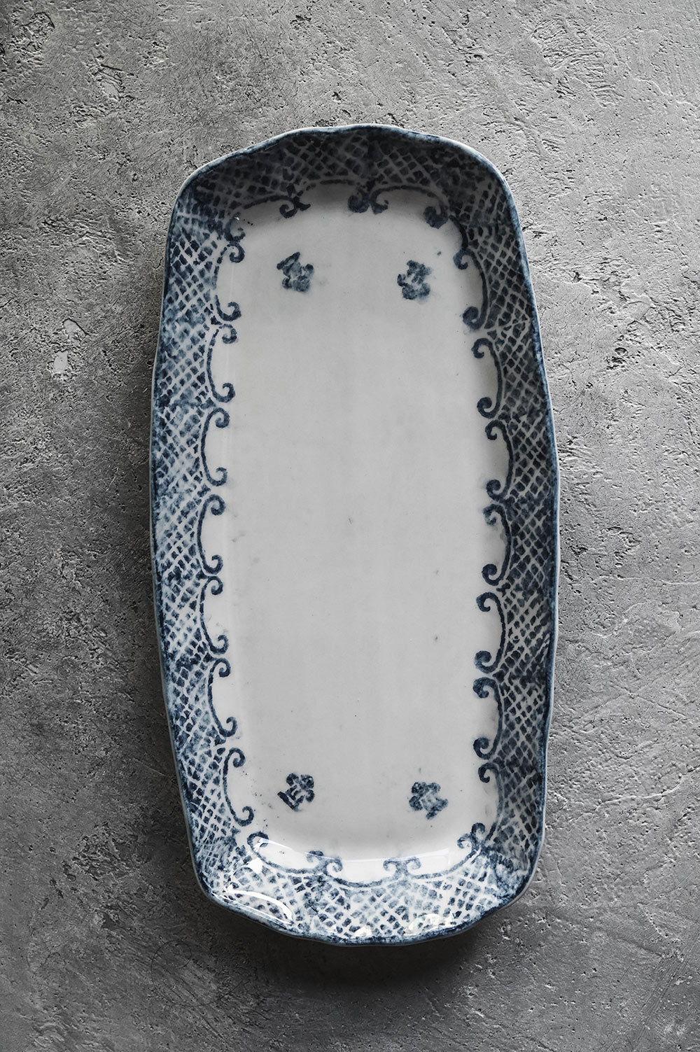 Hand-Painted Indigo Ceramic Tray - Large