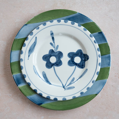 Hand-painted Ceramic Plate - Blue Blooms