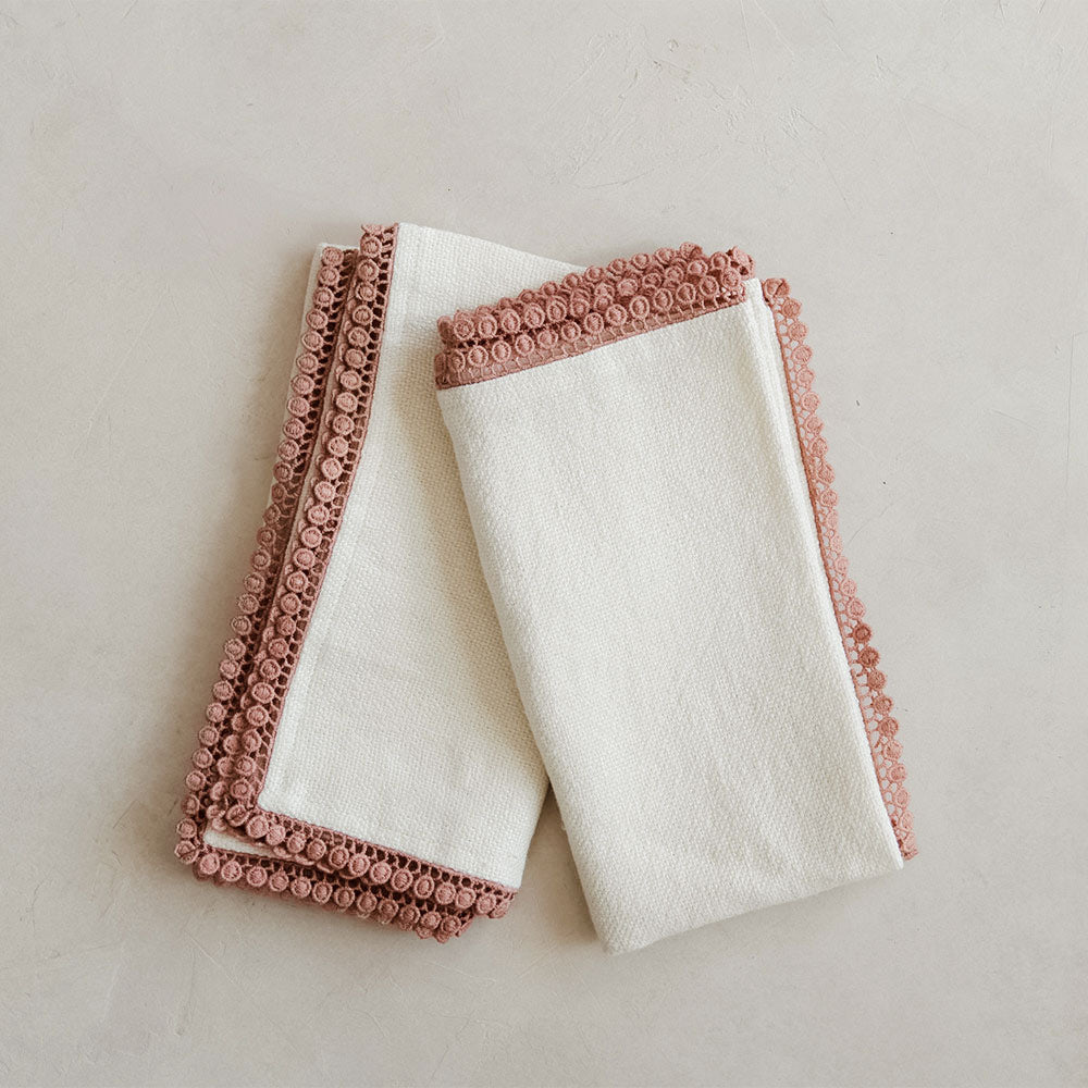 Heavyweight Table Linens with Lace Detail - Cream