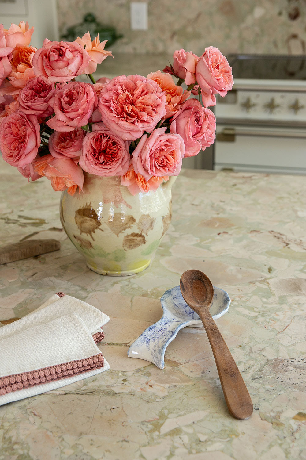 Hand-Painted Ceramic Spoon Rest - Blue Garden