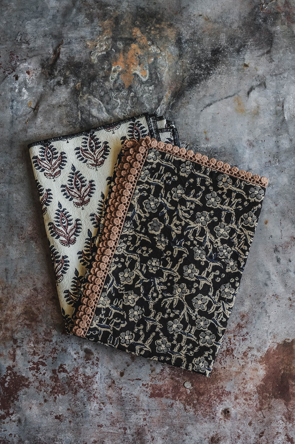 Block-Printed Tea Towel - Lace Detail