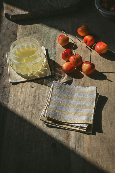 Striped Linen Coaster Set - Butter Yellow