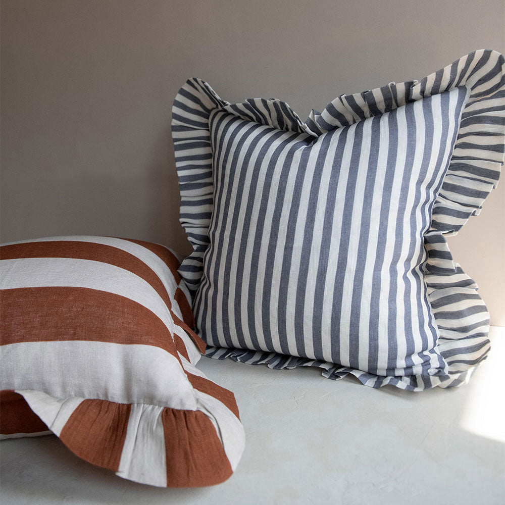 Linen Pillow Cover - Stone Blue Stripe