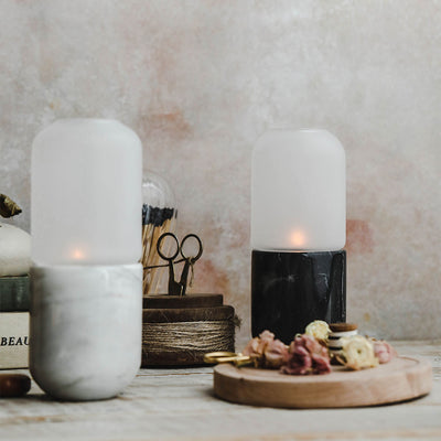 Marble & Frosted Glass Candle Holder