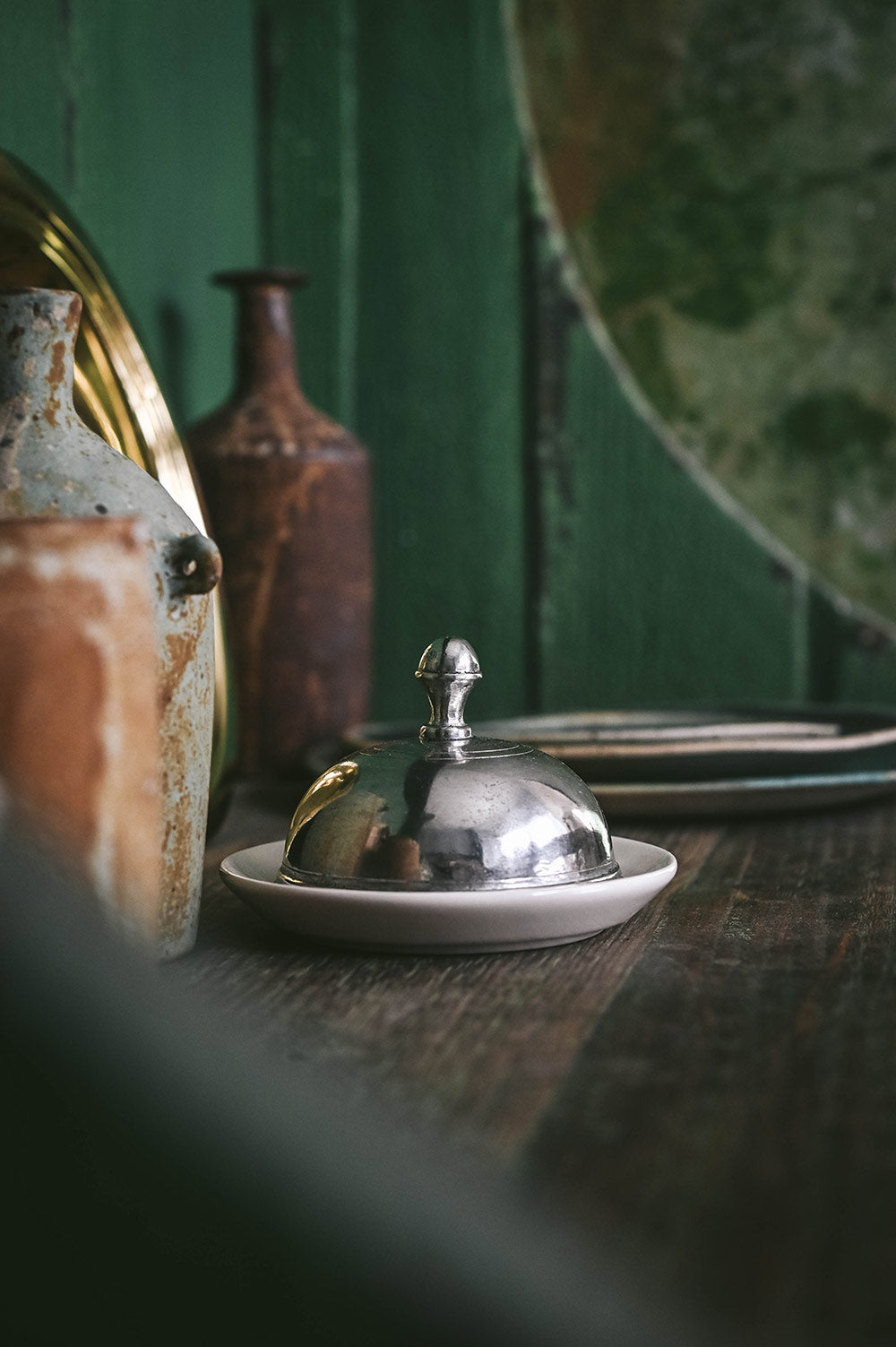 Mini Pewter & Ceramic Butter Dish Set