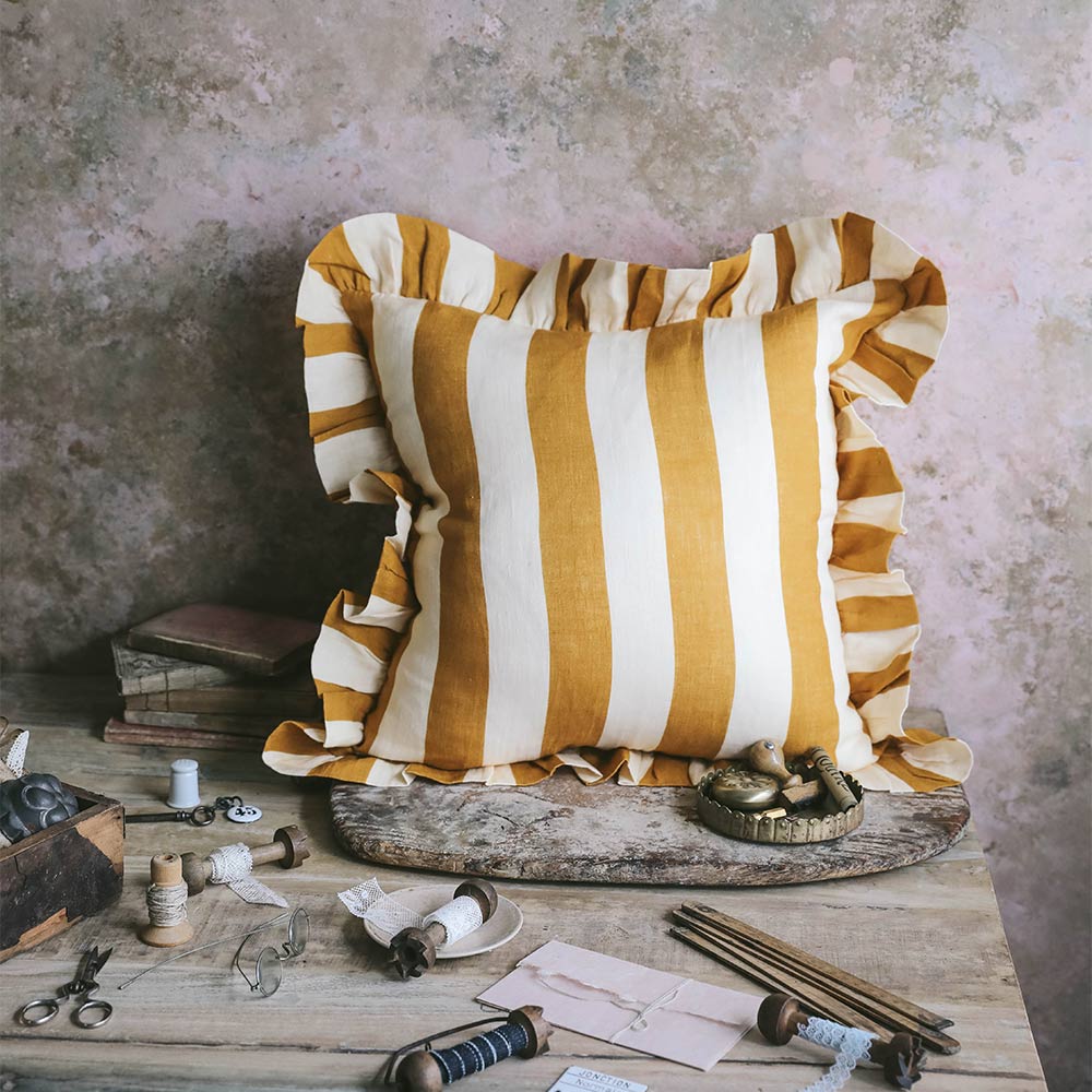 Linen Pillow Cover - Ochre Stripe