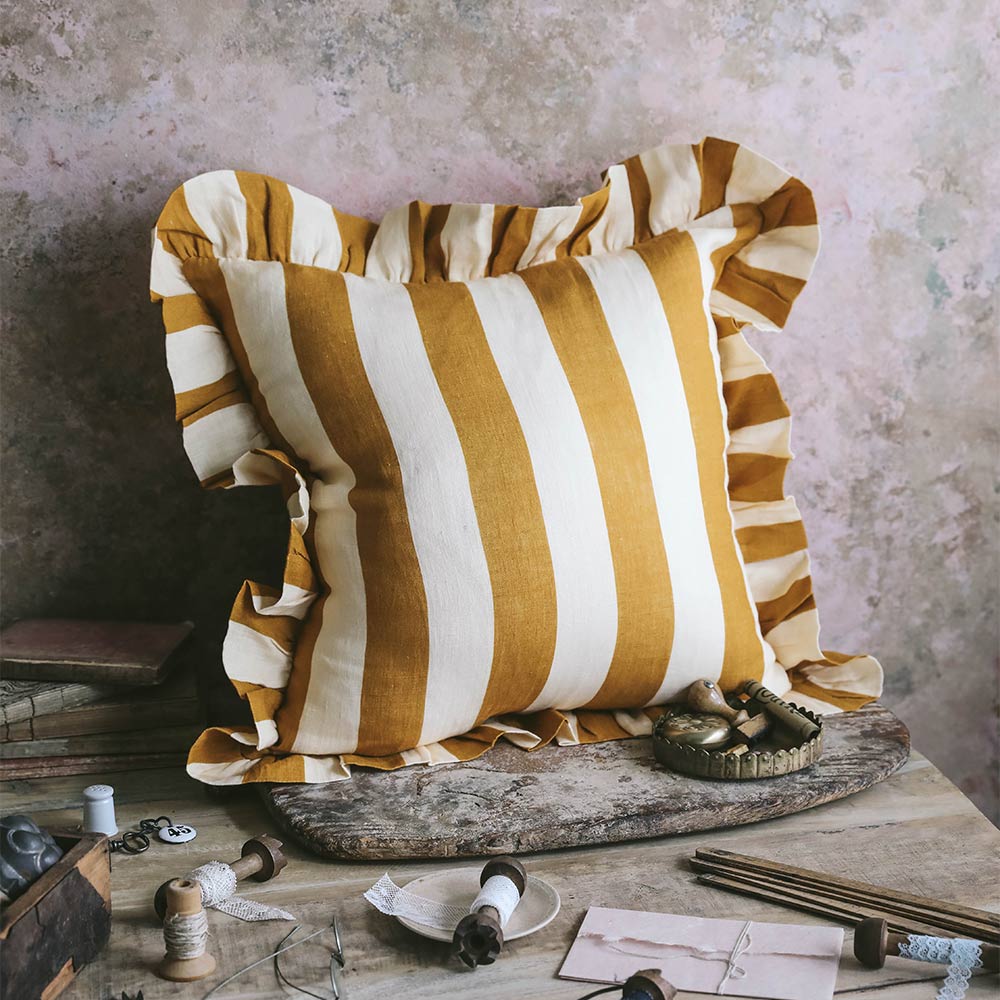 Linen Pillow Cover - Ochre Stripe