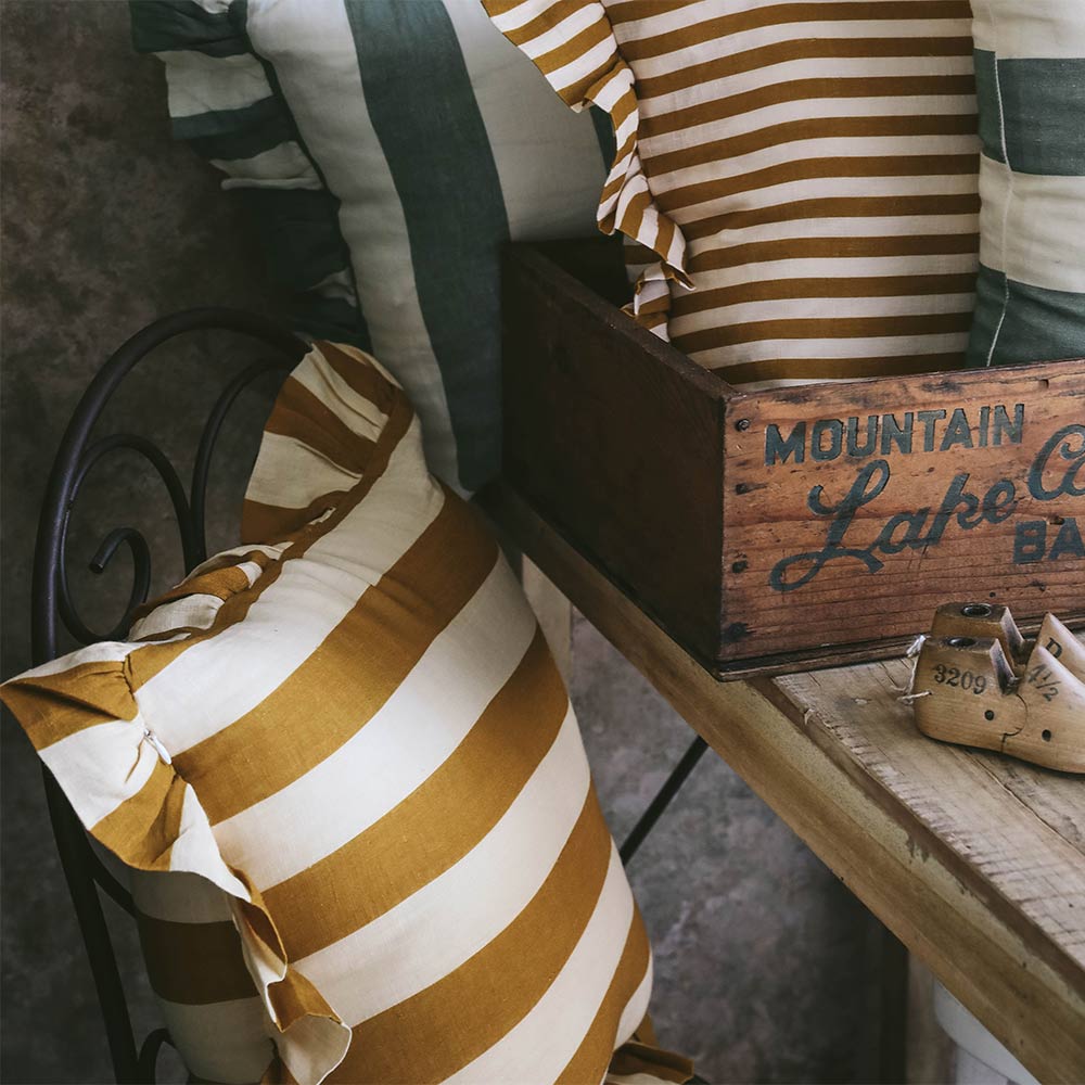 Linen Pillow Cover - Ochre Candy Stripe