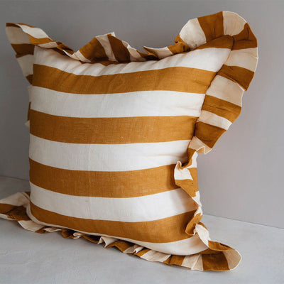 Linen Pillow Cover - Ochre Stripe