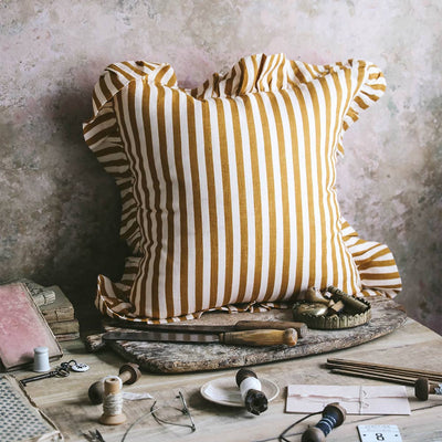 Linen Pillow Cover - Ochre Candy Stripe