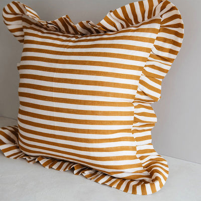 Linen Pillow Cover - Ochre Candy Stripe