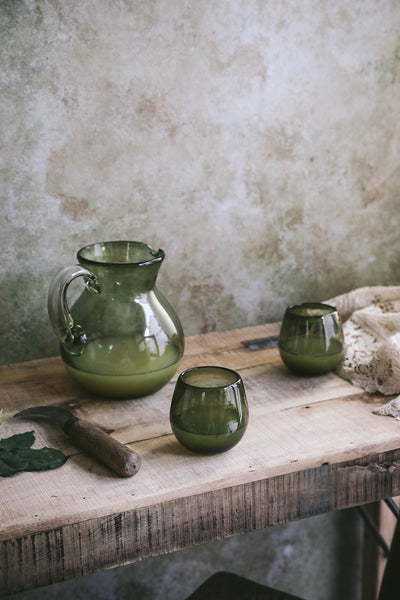 Round Glass Pitcher - Olive