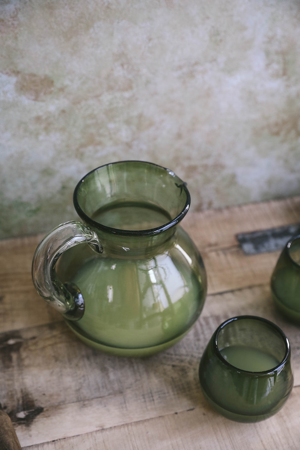Round Glass Pitcher - Olive