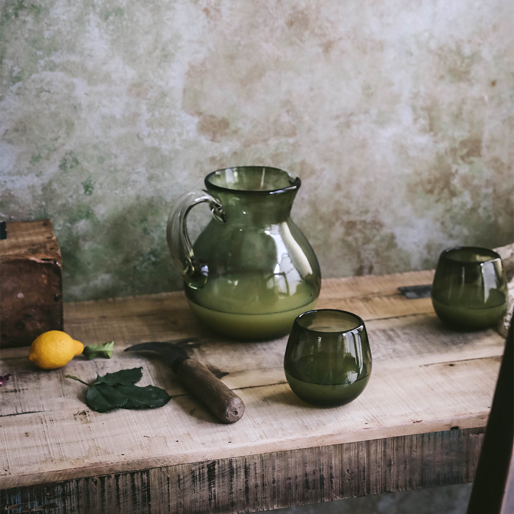 Round Glass Pitcher - Olive
