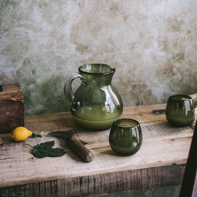 Round Glass Pitcher - Olive