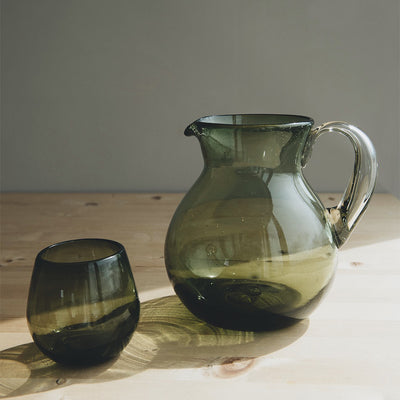 Round Glass Pitcher - Olive