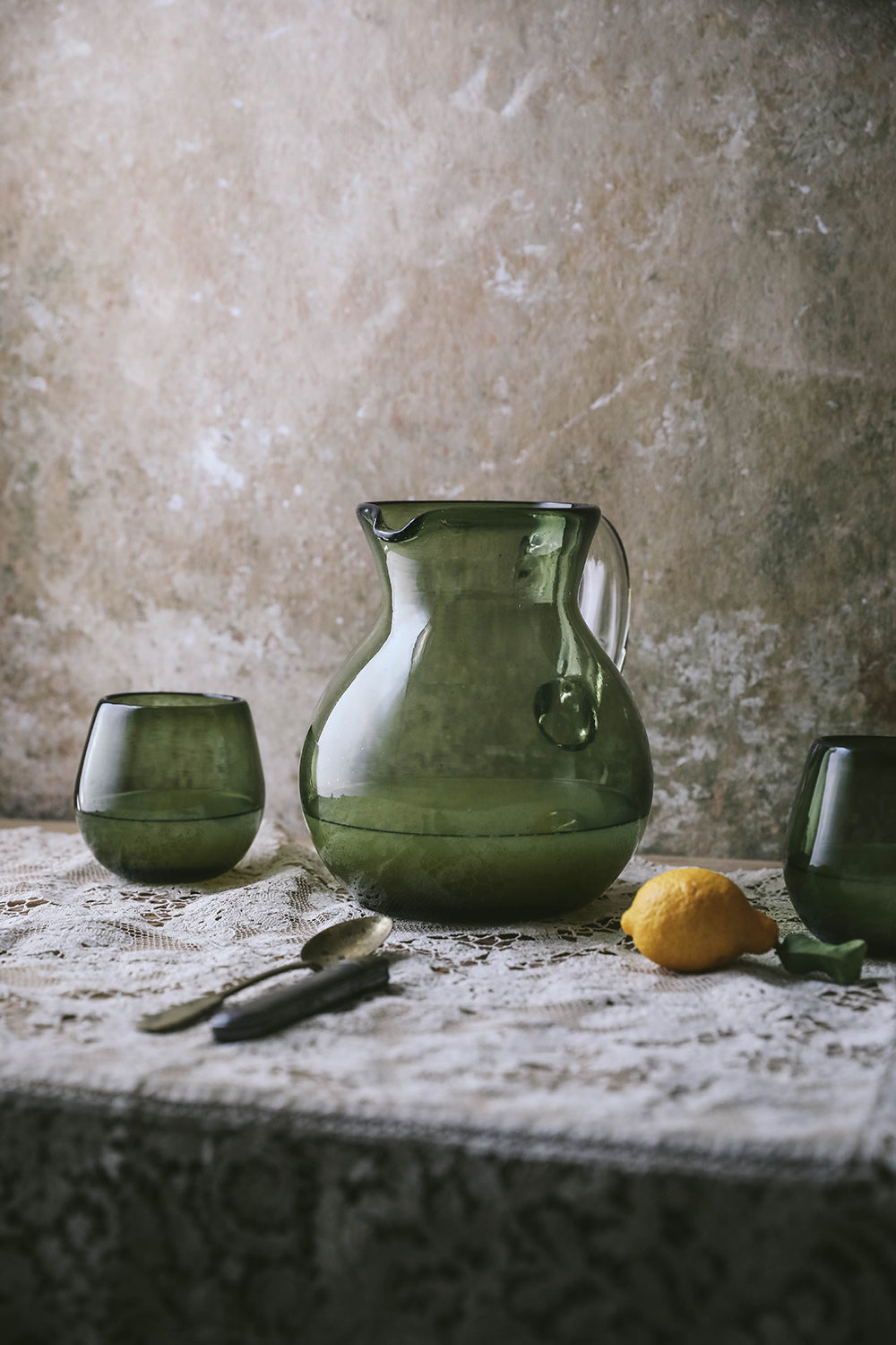 Round Glass Pitcher - Olive