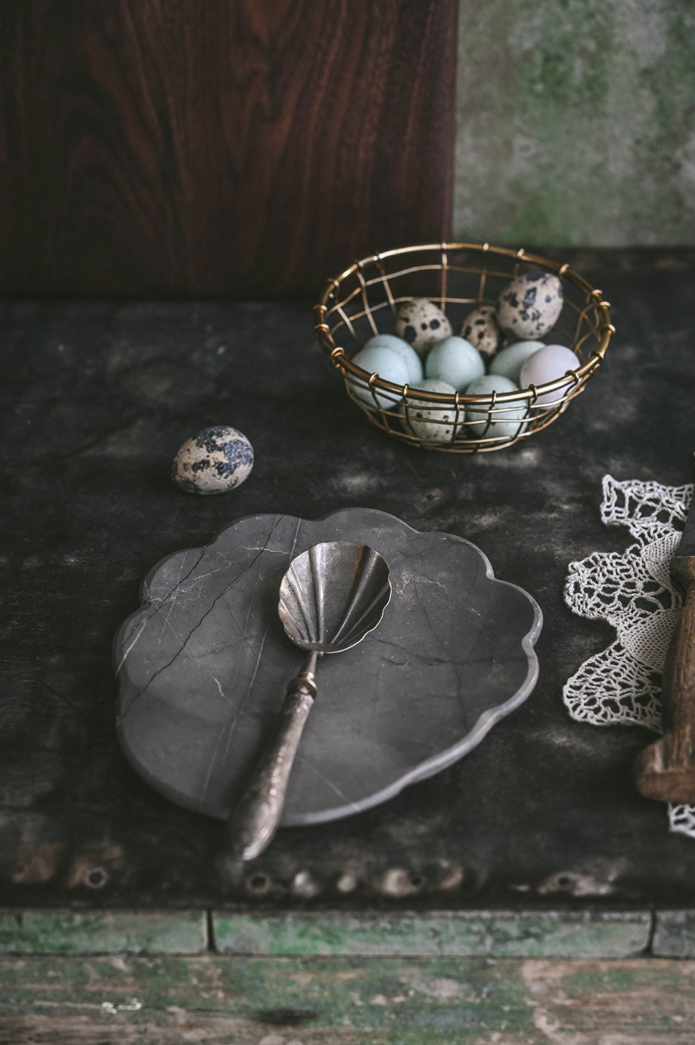 Petal Marble Spoon Rest - Grey