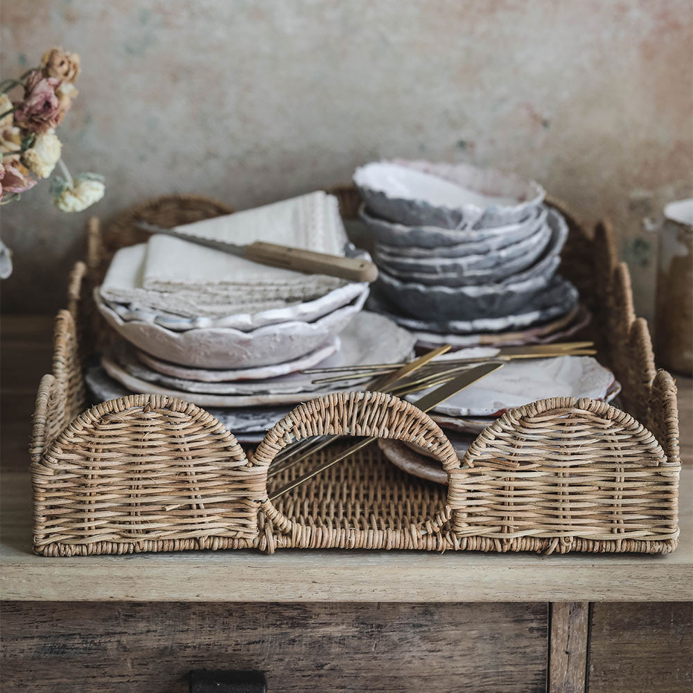 Sanders Scalloped Rattan Tray