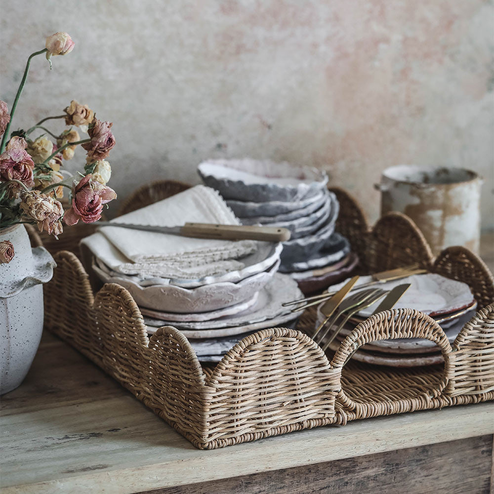 Sanders Scalloped Rattan Tray