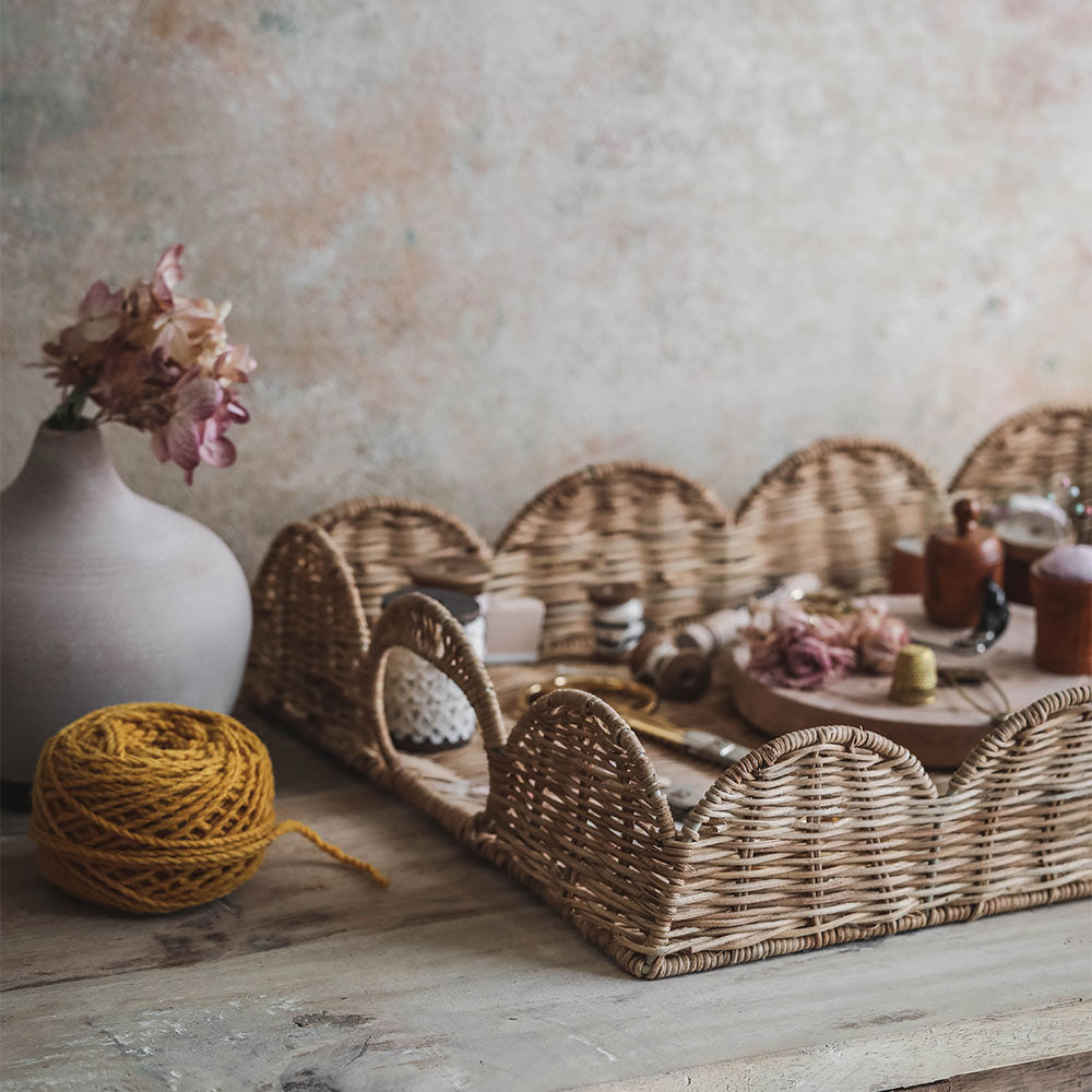 Sanders Scalloped Rattan Tray