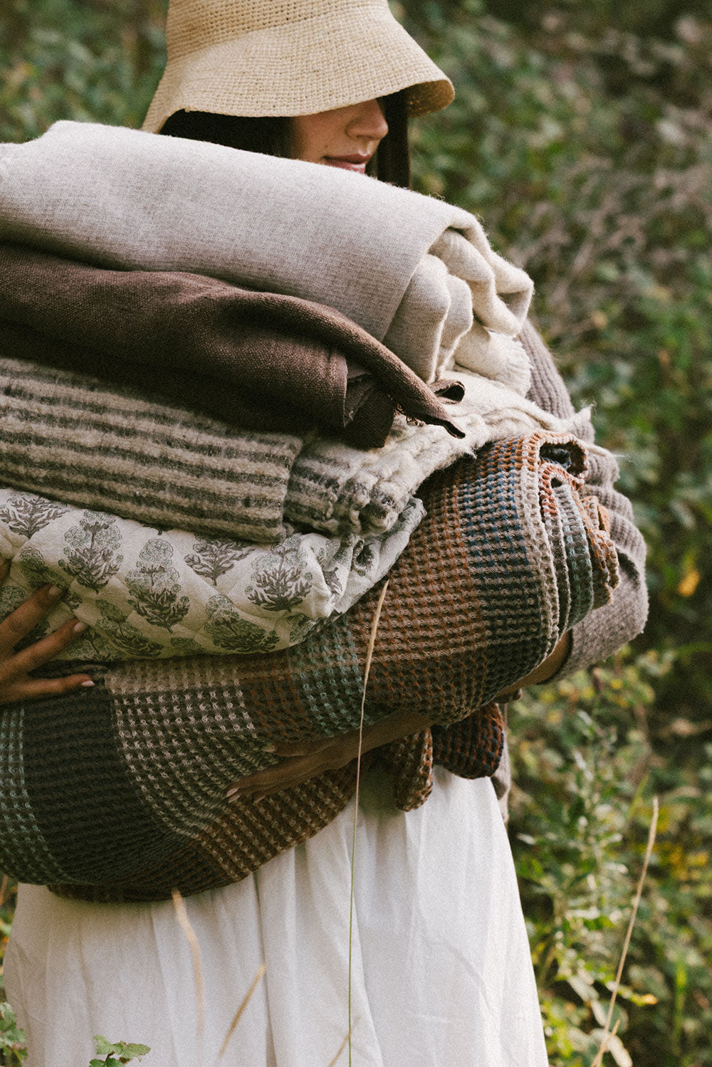 Block-Printed 2-sided Cotton Linen Coverlet
