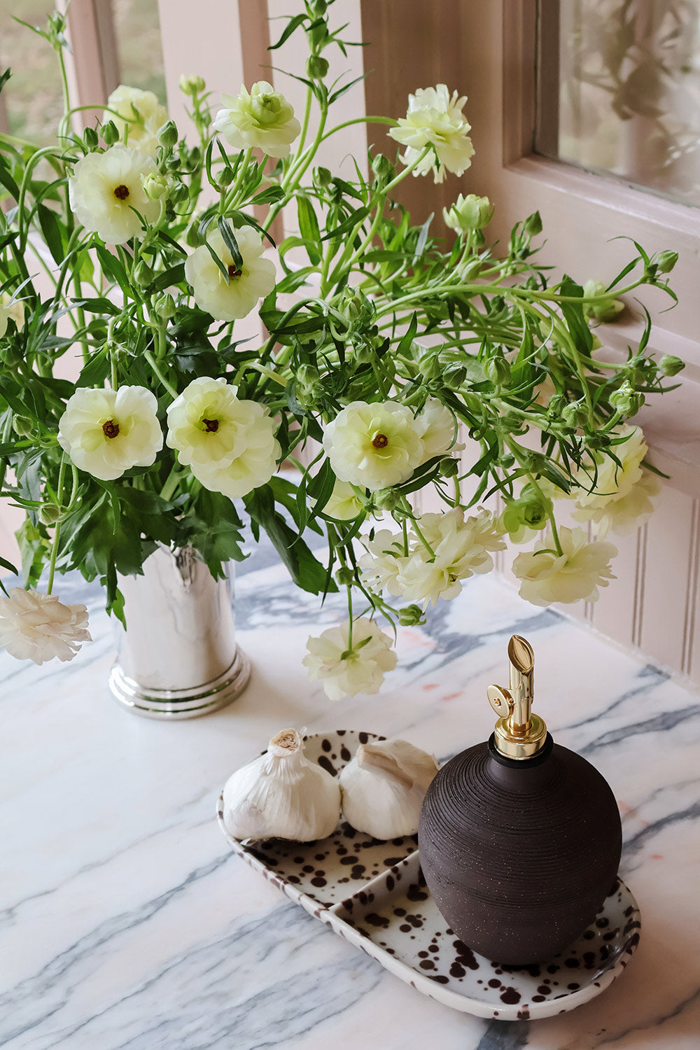 Brown Ribbed Ceramic Oil Bottle