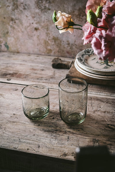 Hand-etched Floral Tumbler
