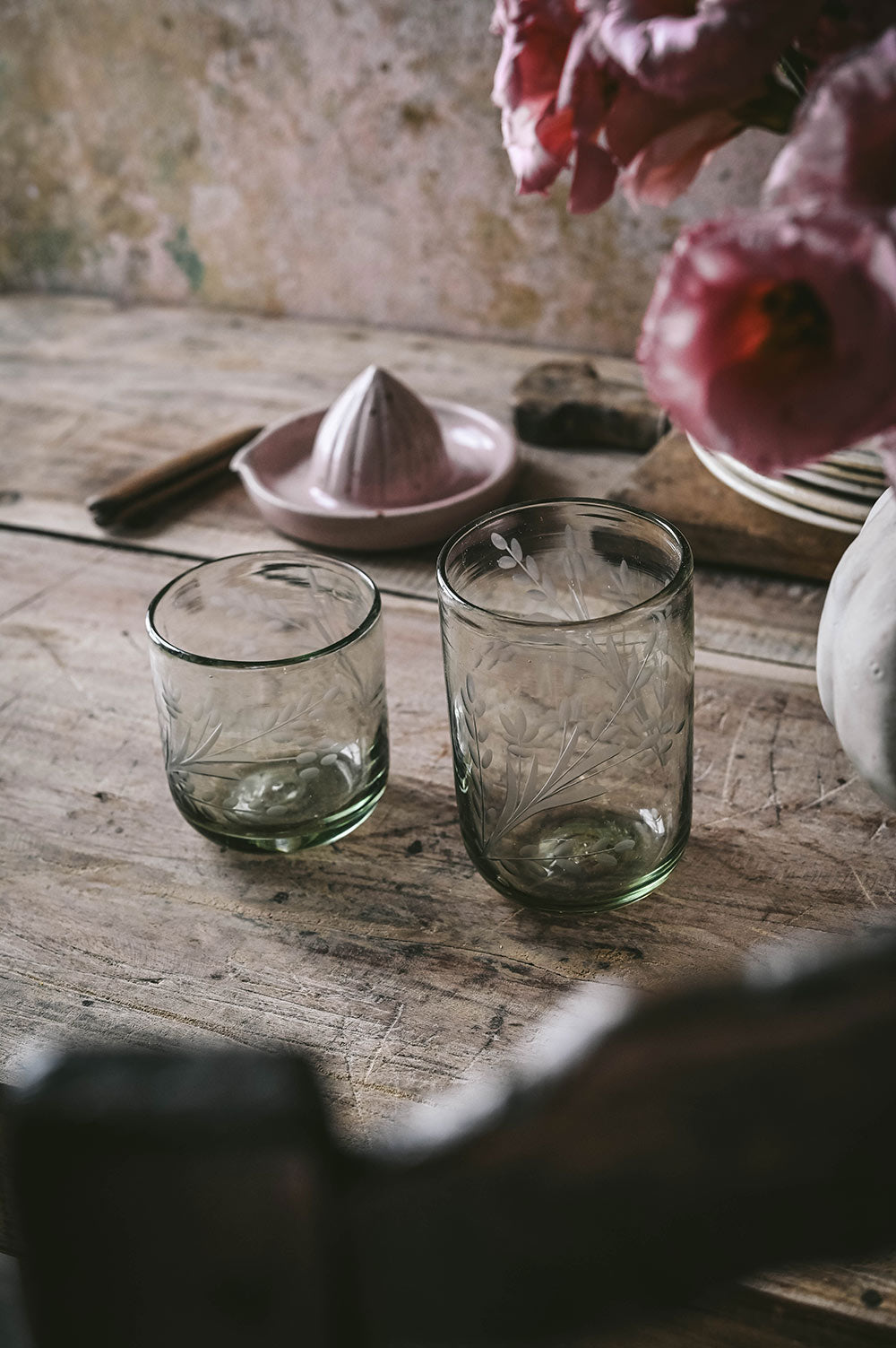 Hand-etched Floral Tumbler