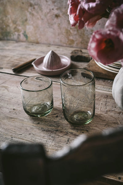 Hand-etched Floral Tumbler