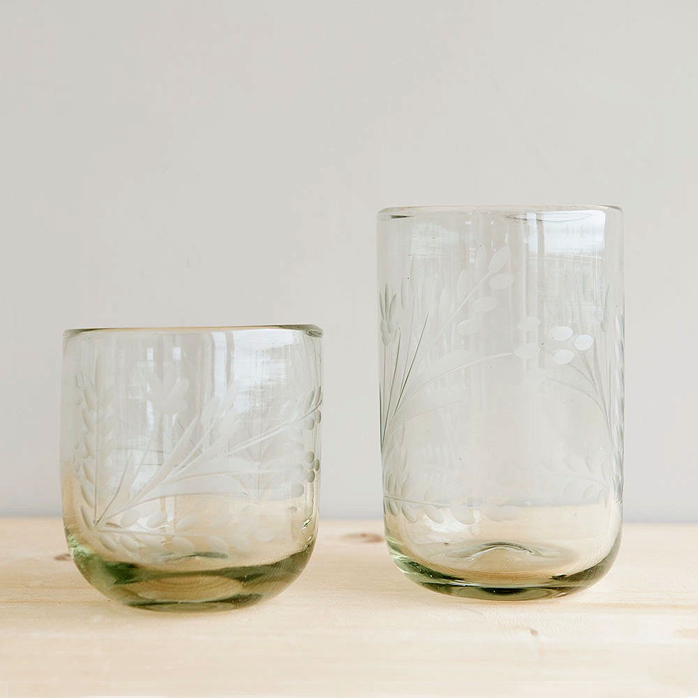 Hand-etched Floral Tumbler