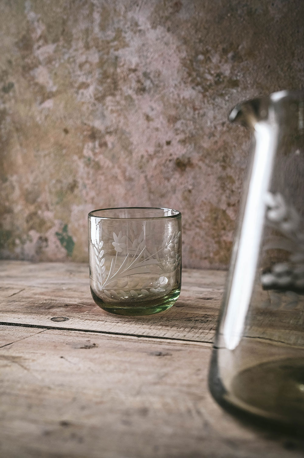 Hand-etched Floral Tumbler