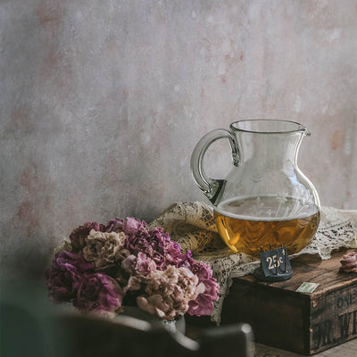 Round Etched Artisan Glass Pitcher