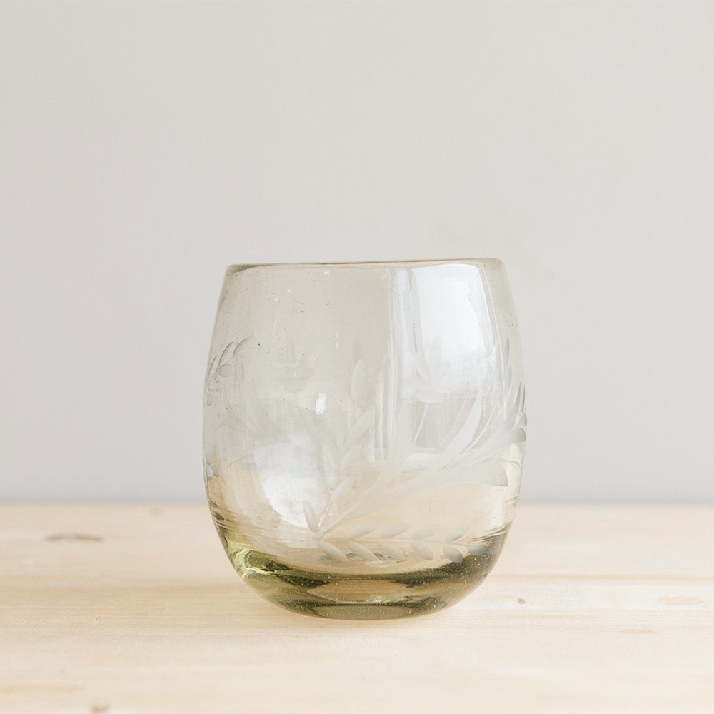 Hand-etched Round Floral Tumbler