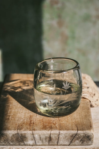 Hand-etched Round Floral Tumbler