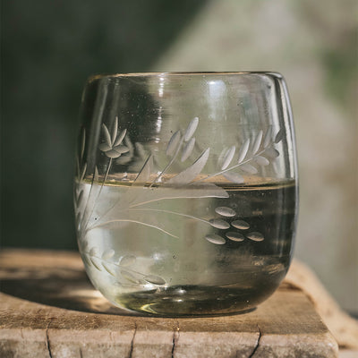 Hand-etched Round Floral Tumbler