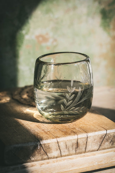 Hand-etched Round Floral Tumbler