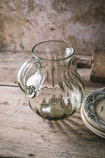 Handblown Round Fluted Glass Pitcher
