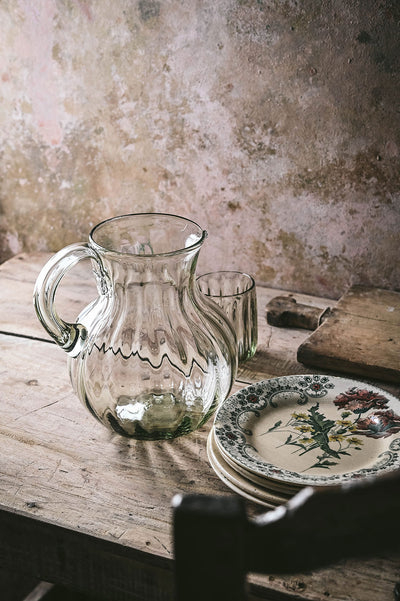 Handblown Round Fluted Glass Pitcher