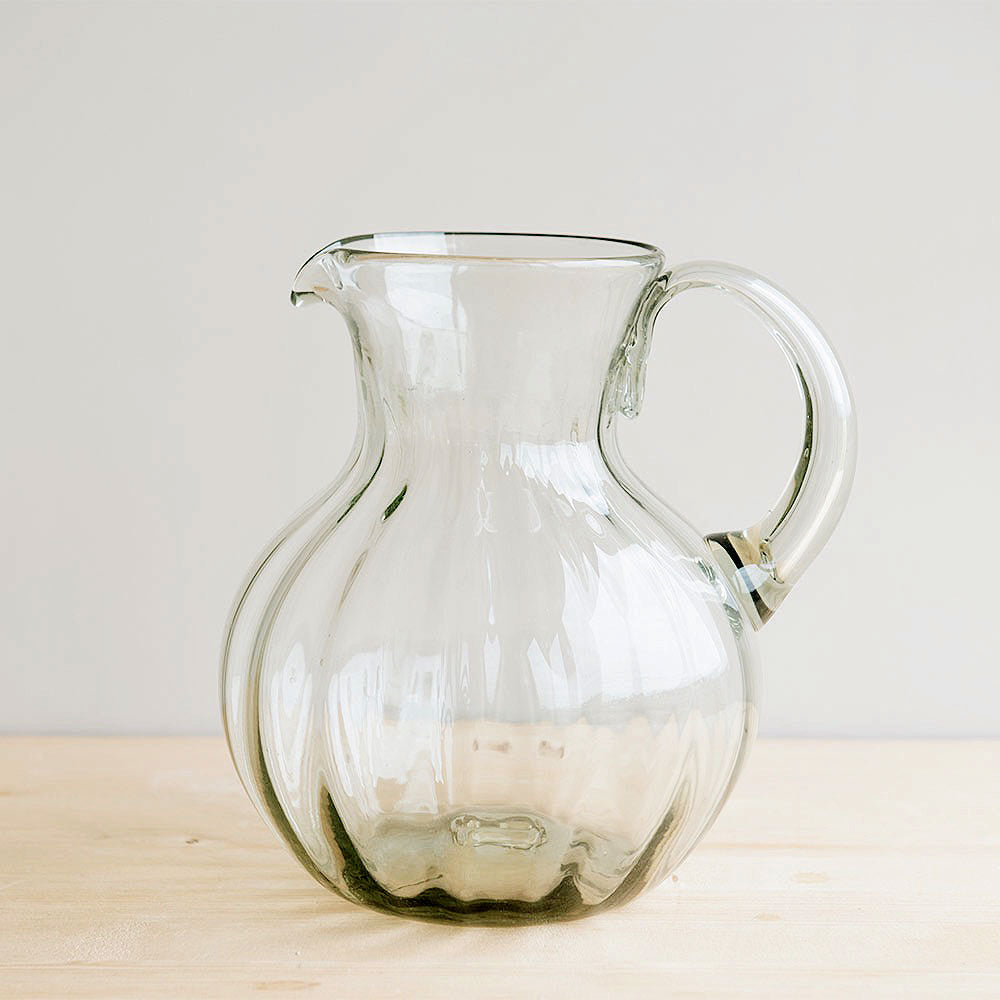 Handblown Round Fluted Glass Pitcher