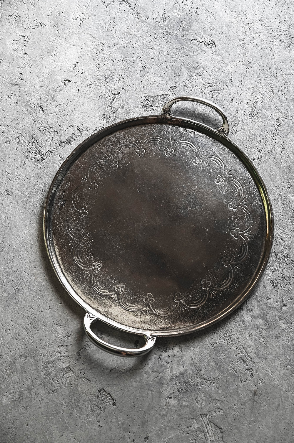 Round Pewter Tray with Handles