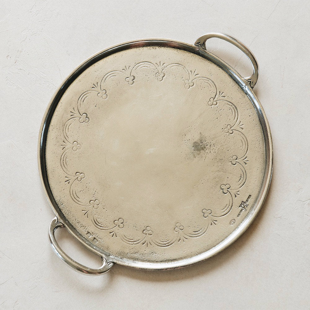 Round Pewter Tray with Handles