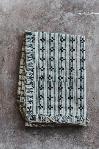 Block-Printed Ruffle Edge Kitchen Textiles