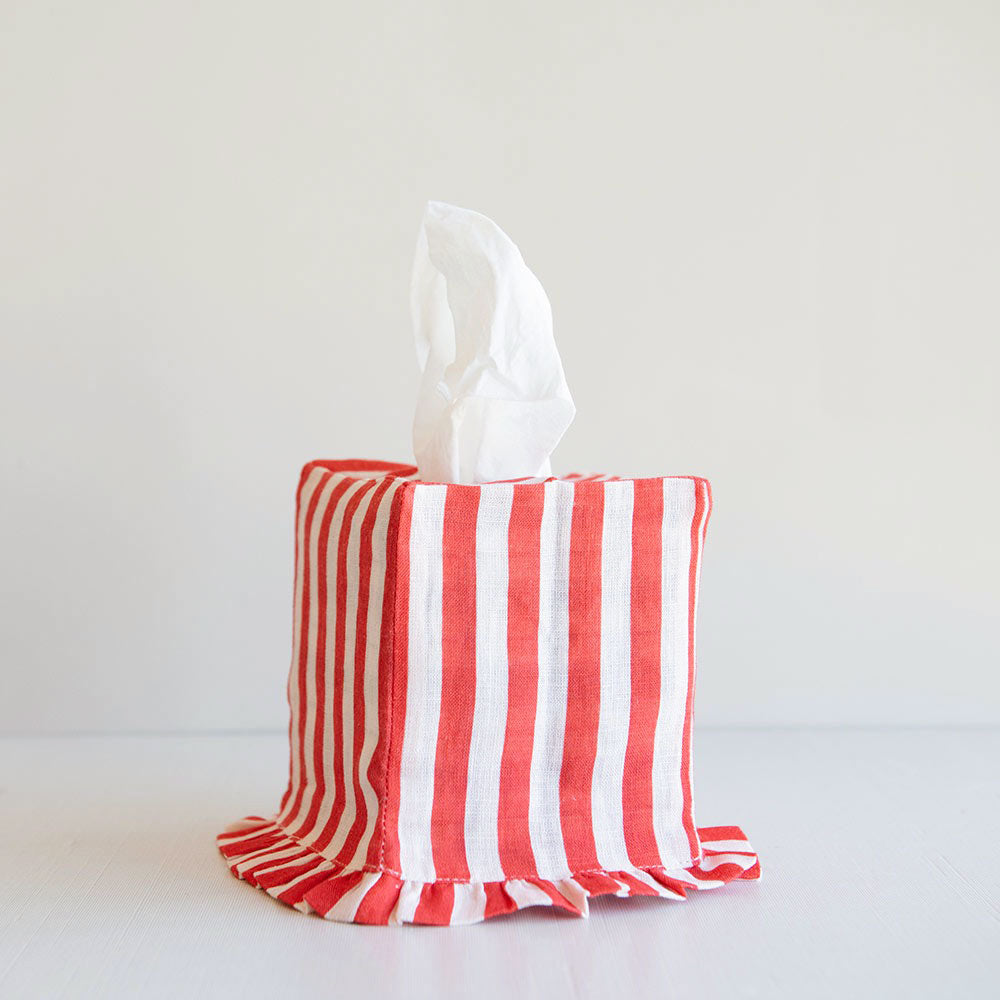 Ruffle Linen Tissue Cover - Candy Stripe