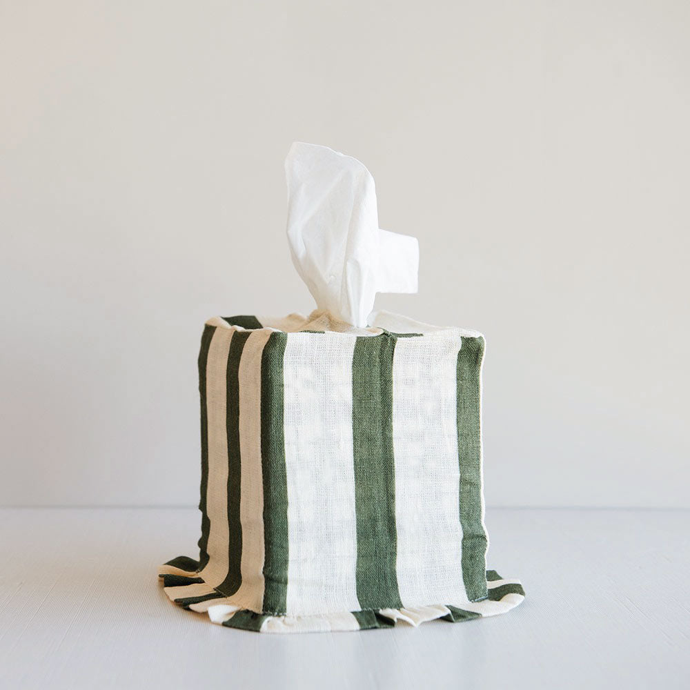 Ruffle Linen Tissue Cover - Olive