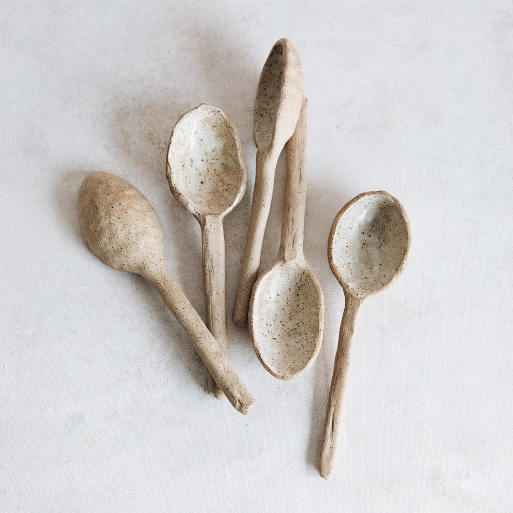 Rustic Brown Stoneware Serving Spoon