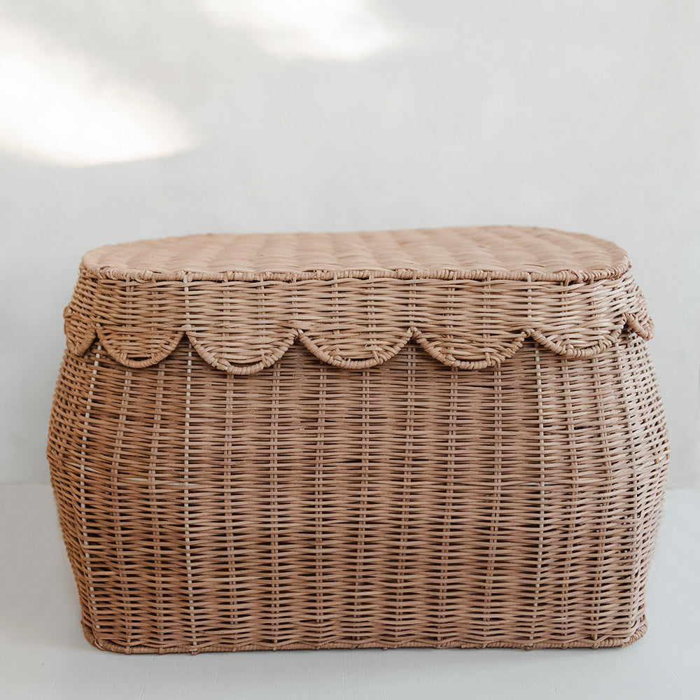 Sage Scalloped Storage Basket with Lid