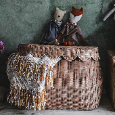 Sage Scalloped Storage Basket with Lid