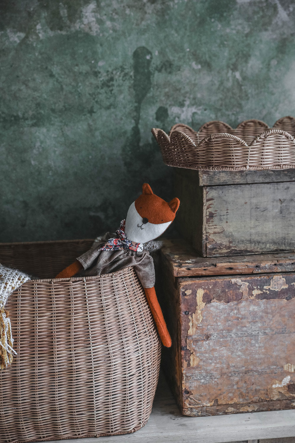 Sage Scalloped Storage Basket with Lid