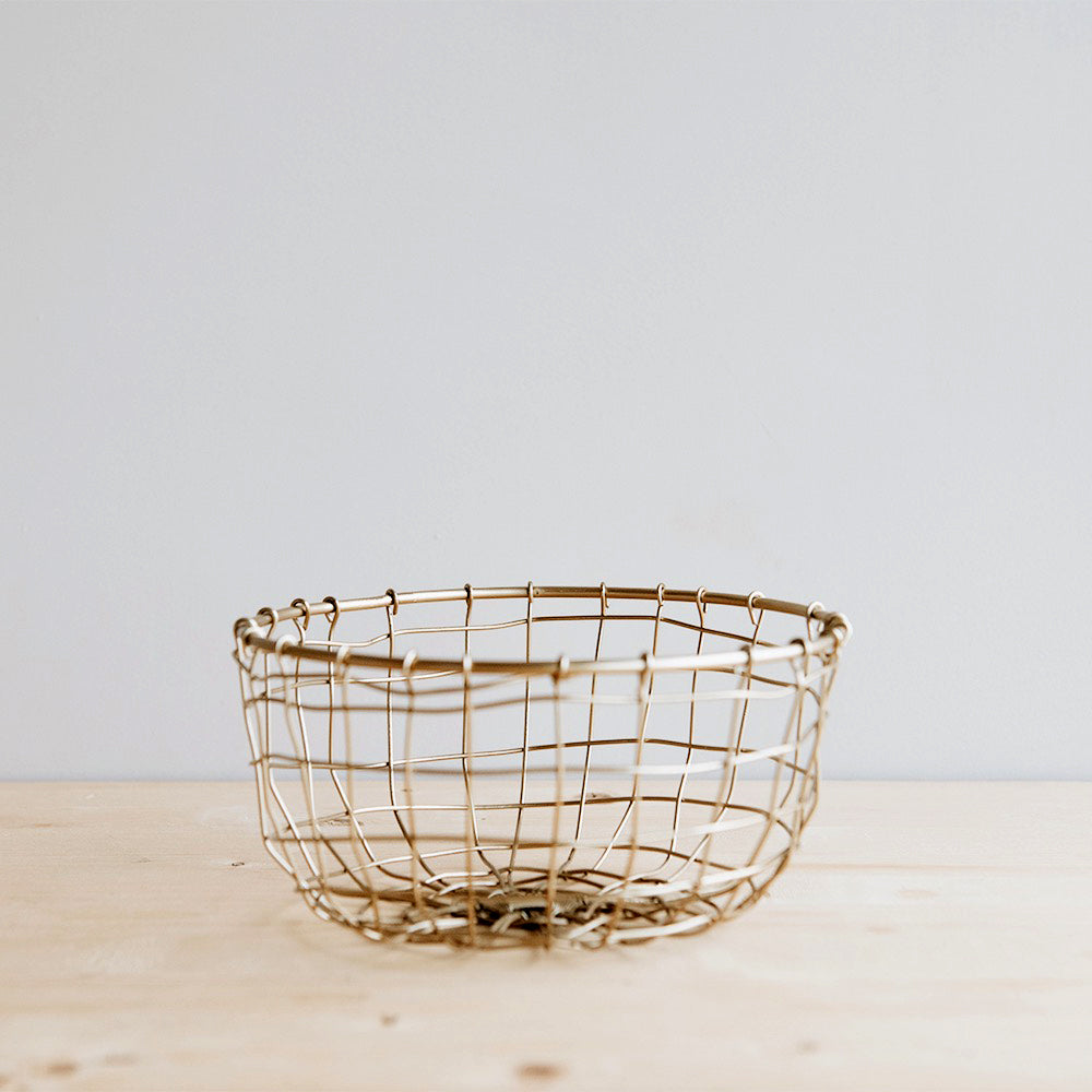 Short Round Brass Wire Basket - Small